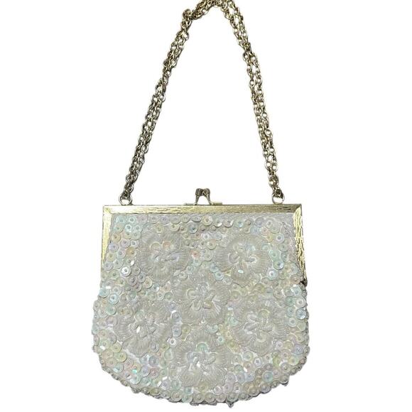 Vintage Beaded White Clutch Purse - Picture 3 of 5